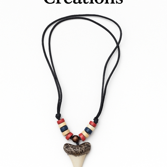 “Shark Tooth Tribal Necklace — Surf Boho Handmade Jewelry" - Picture 1 of 6